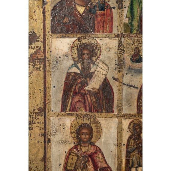 Gro&szlig;e Mehrfelderikone mit Christus als Hohepriester (K&ouml;nig der K&ouml;nige), Russland, Wetka, sp&auml;tes 19. Jhdt.