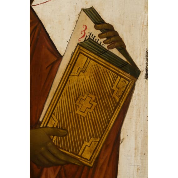 Gro&szlig;e Ikone mit dem Evangelisten Markus aus einer Kirchenikonostase, Russland, Anfang 19. Jhdt.