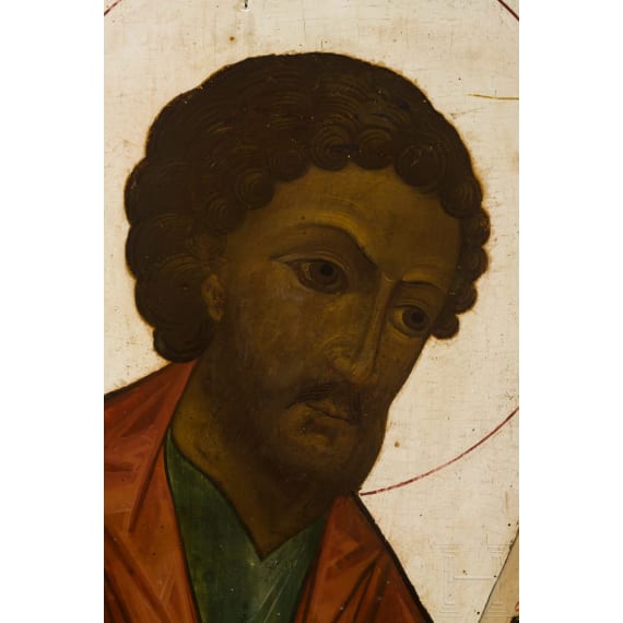 Gro&szlig;e Ikone mit dem Evangelisten Markus aus einer Kirchenikonostase, Russland, Anfang 19. Jhdt.