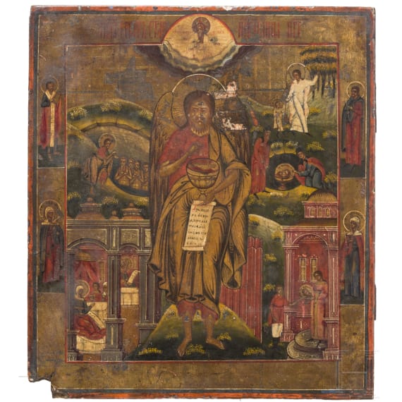 Ikone mit Johannes dem T&auml;ufer und Szenen aus seinem Leben, Russland, Wetka, Ende 19. Jhdt.