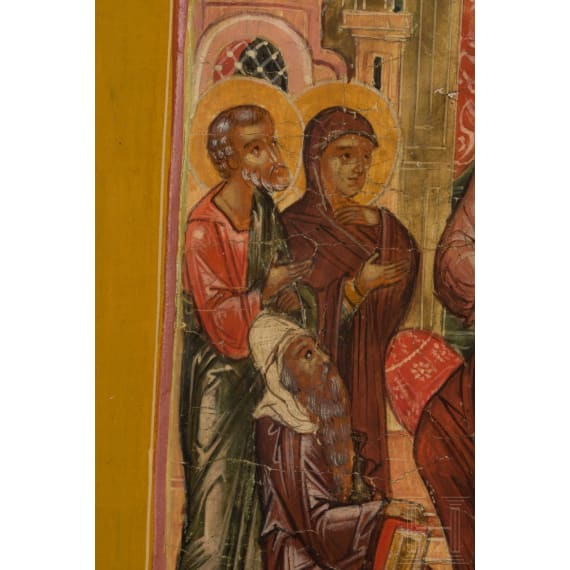 Ikone mit seltenem Thema "Jesus bei den Schriftgelehrten" (Mittpfingsten), Russland, 20. Jhdt.