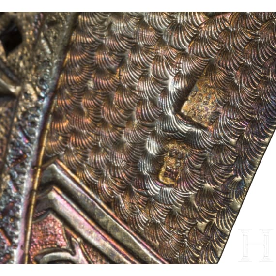 Ikone mit dem Mandylion mit Silberoklad, Russland, 19. Jhdt. (Ikone), Moskau, Iwan Sacharow, 1885 (Oklad)