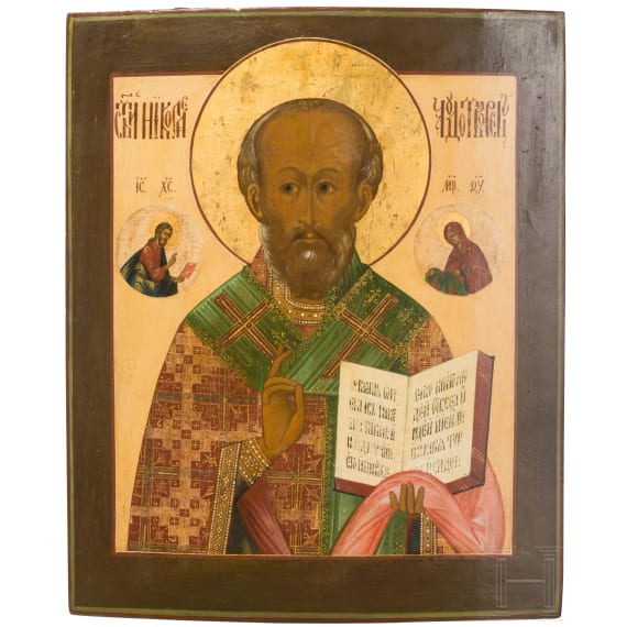 Gro&szlig;formatige Ikone mit dem Heiligen Nikolaus, Russland, 19. Jhdt.
