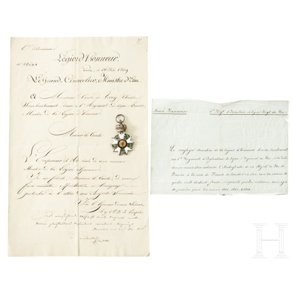 Carl Askan Verri della Bosia (1790 - 1878) - Orden der Ehrenlegion und Verleihungsurkunde, Erstes Kaiserreich