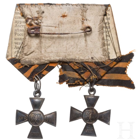 Zweiteilige Ordensschnalle mit St.-Georgs-Kreuzen