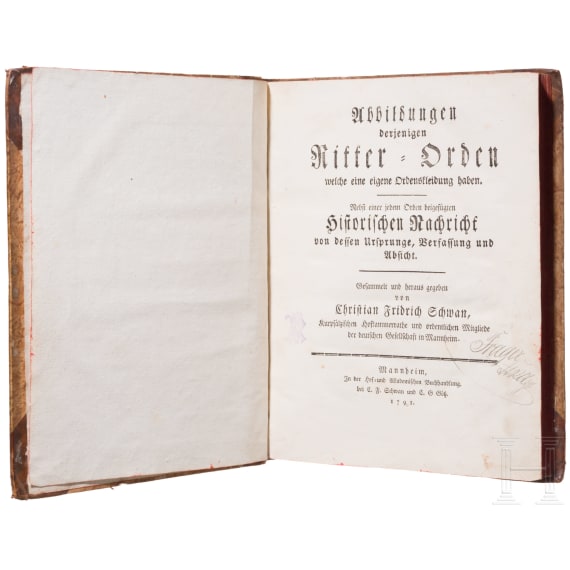 Christian Friedrich Schwan (1733 - 1815), "Abbildungen derjenigen Ritter-Orden welche eine eigene Ordenskleidung haben...", komplette zweib&auml;ndige Ausgabe, Mannheim, 1791