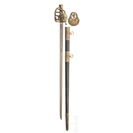 S&auml;bel der Mousquetaires du Roi, Modell 1814, Sammleranfertigung des 20. Jhdts., sowie Tschako-Emblem