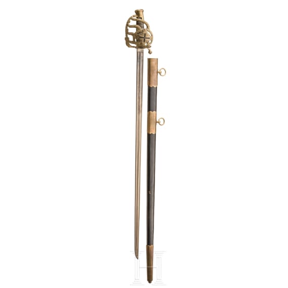 S&auml;bel der Mousquetaires du Roi, Modell 1814, Sammleranfertigung des 20. Jhdts., sowie Tschako-Emblem