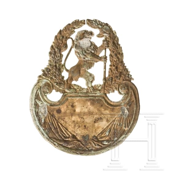 S&auml;bel der Mousquetaires du Roi, Modell 1814, Sammleranfertigung des 20. Jhdts., sowie Tschako-Emblem