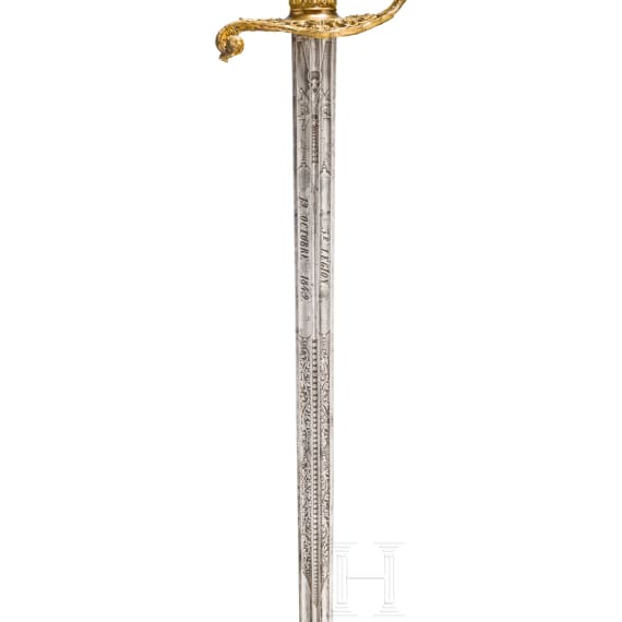Major J. Poysat, Adjutant-Major de la 3e L&eacute;gion de la Garde Nationale de Paris &ndash; prunkvoller Geschenkdegen zu seinem Abschied am 19. Oktober 1849