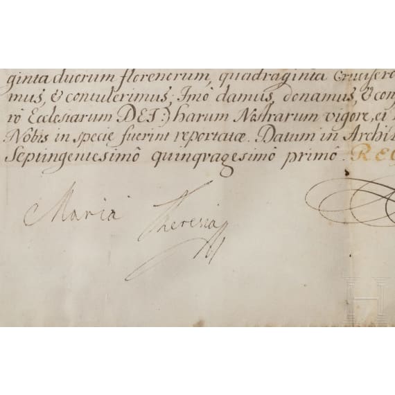Kaiserin Maria Theresia - Schenkungsurkunde f&uuml;r die Br&uuml;der Paul und Johann Tiszta, datiert 1751