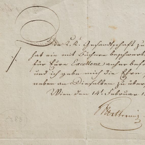 Schreiben an Feldmarschall Bellegarde mit Autographen von Metternich und Radetzky, Wien, Februar/M&auml;rz 1812