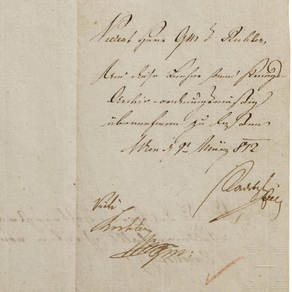 Schreiben an Feldmarschall Bellegarde mit Autographen von Metternich und Radetzky, Wien, Februar/M&auml;rz 1812