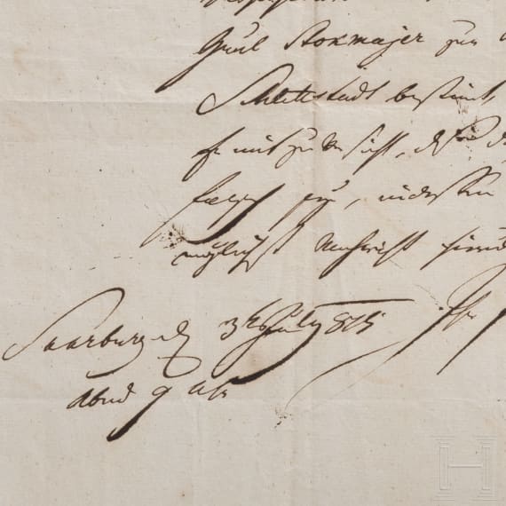 Feldmarschall Josef Wenzel Radetzky von Radetz (1766 - 1858) - eigenh&auml;ndiger Brief mit Unterschrift, datiert 3.7.1815