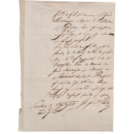 Feldmarschall Josef Wenzel Radetzky von Radetz (1766 - 1858) - eigenh&auml;ndiger Brief mit Unterschrift, datiert 3.7.1815