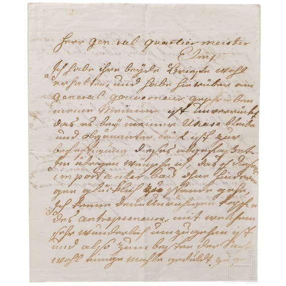 Zarin Ekaterina II. (1729 - 1796) - eigenh&auml;ndiger Brief an ihren Generalquartiermeister Graf von Elmpt