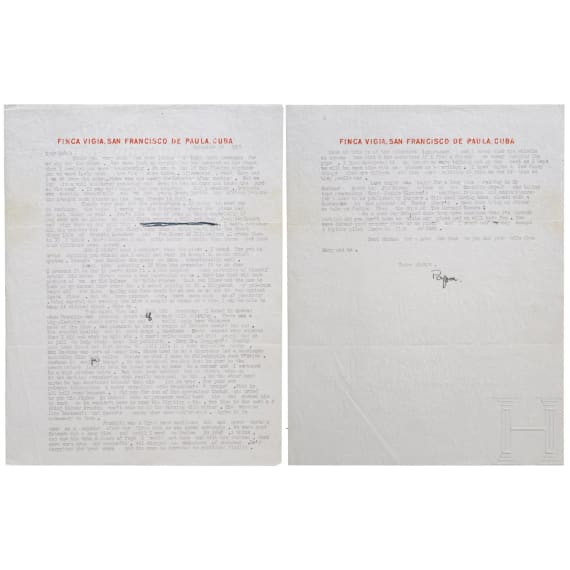 Ernest Hemingway (1899 - 1961) - bedeutender, mit "Papa" signierter Brief an Robert Manning vom 30. Dezember 1954 mit Kuvert
