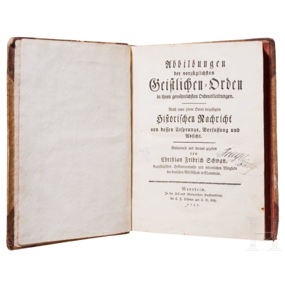 Christian Friedrich Schwan (1733 - 1815), "Abbildungen der vorz&uuml;glichsten Geistlichen-Orden in ihren gew&ouml;hnlichsten Ordenskleidungen", nahezu komplette zweib&auml;ndige Ausgabe, Mannheim, 1791