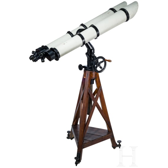 Gro&szlig;es Doppelfernrohr Zeiss 110 auf Holzstativ, 20. Jhdt.