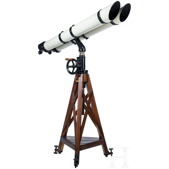 Gro&szlig;es Doppelfernrohr Zeiss 110 auf Holzstativ, 20. Jhdt.