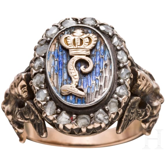 K&ouml;nig Ludwig II. von Bayern - Geschenkring mit gekr&ouml;nter Namenschiffre "L", um 1880