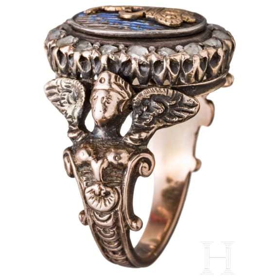 K&ouml;nig Ludwig II. von Bayern - Geschenkring mit gekr&ouml;nter Namenschiffre "L", um 1880