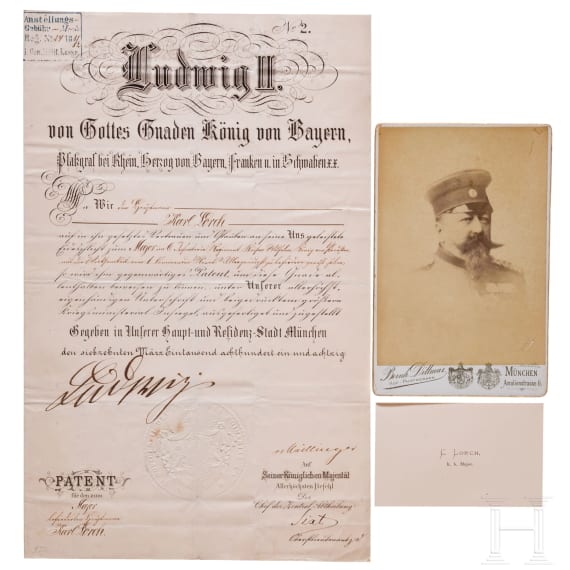 K&ouml;nig Ludwig II. - Patent f&uuml;r den Major Karl Lorch, datiert 1881