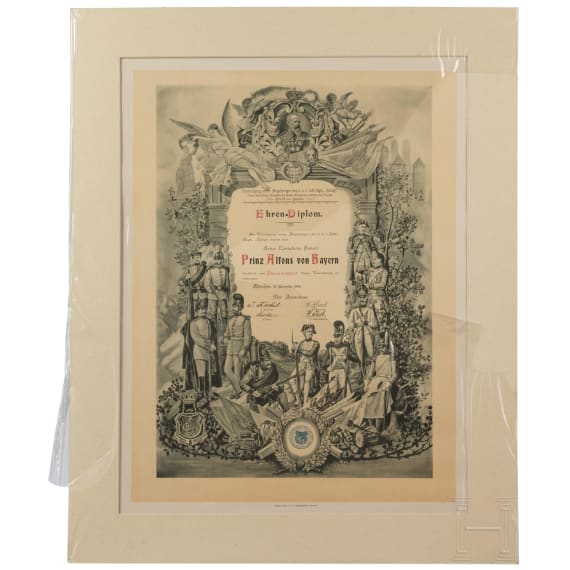 Prinz und Prinzessin Alfons von Bayern - neun Ehrenurkunden oder -diplome aus den Jahren 1898 - 1932 sowie vier weitere Ehrengaben