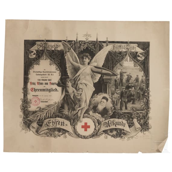 Prinz und Prinzessin Alfons von Bayern - neun Ehrenurkunden oder -diplome aus den Jahren 1898 - 1932 sowie vier weitere Ehrengaben