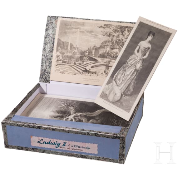 Grafiksammlung mit Ansichten bayerischer K&ouml;nigsschl&ouml;sser und Wagners B&uuml;hnenbilder, deutsch, 2. H&auml;lfte 19. Jhdt.