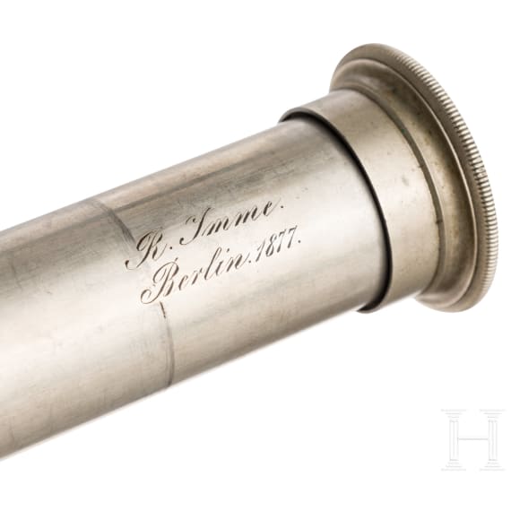 Kaiser Wilhelm I. - Fernrohr in Schatulle als Geschenk an einen britischen Leuchtturmw&auml;rter, datiert 1877