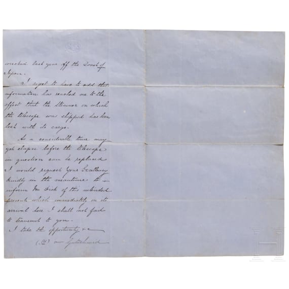 Kaiser Wilhelm I. - Fernrohr in Schatulle als Geschenk an einen britischen Leuchtturmw&auml;rter, datiert 1877