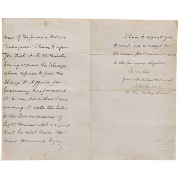 Kaiser Wilhelm I. - Fernrohr in Schatulle als Geschenk an einen britischen Leuchtturmw&auml;rter, datiert 1877