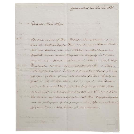 General August Graf Neidhardt von Gneisenau (1760 - 1831) - Degen des PLM-Tr&auml;gers Oberst Heinrich Sigismund von der Heyde und sieben Briefe Gneisenau/von der Heyde
