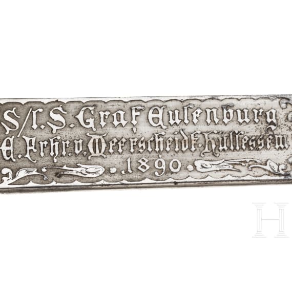 Pour le M&eacute;rite- und Eichenlaubtr&auml;ger Siegfried Graf zu Eulenburg - Geschenkdegen, datiert 1890
