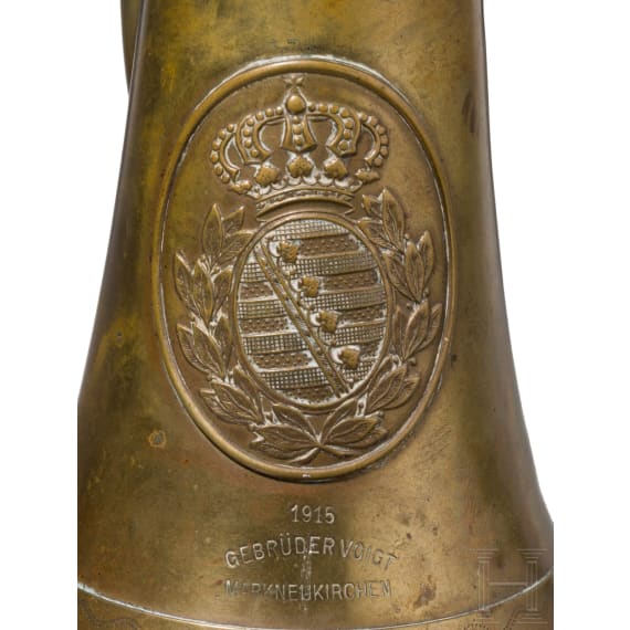 Signalhorn f&uuml;r die s&auml;chsische Infanterie im Ersten Weltkrieg, datiert 1915