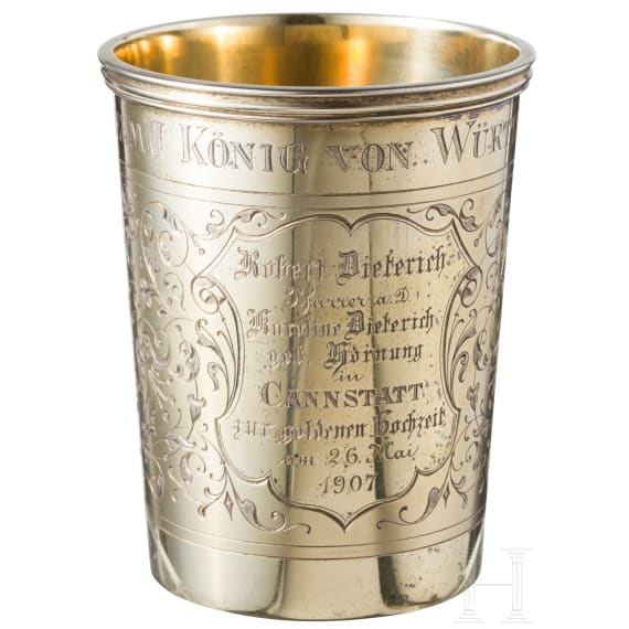 Pers&ouml;nlicher Geschenkbecher von K&ouml;nig Wilhelm II. von W&uuml;rttemberg, Stuttgart, K&ouml;niglicher Hofjuwelier Eduard Foehr, datiert 1907