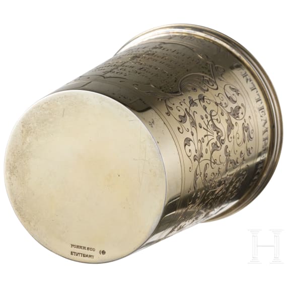 Pers&ouml;nlicher Geschenkbecher von K&ouml;nig Wilhelm II. von W&uuml;rttemberg, Stuttgart, K&ouml;niglicher Hofjuwelier Eduard Foehr, datiert 1907