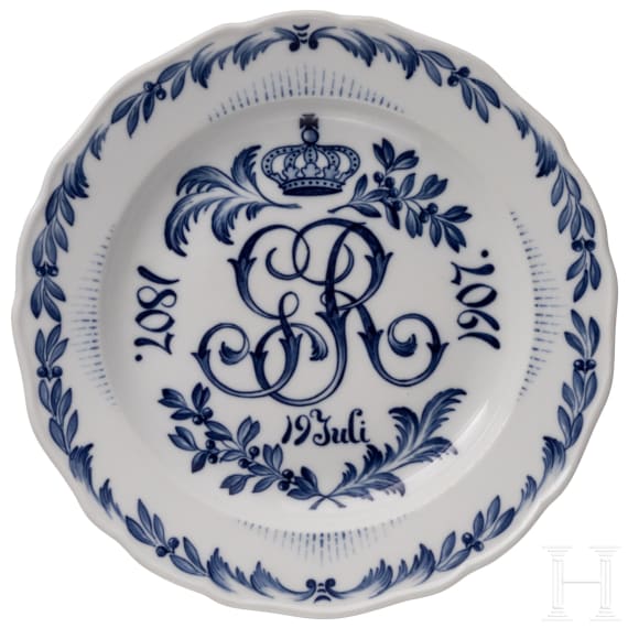 F&uuml;nf Meissen-Erinnerungsteller, Sachsen, 1. H&auml;lfte 20. Jhdt.