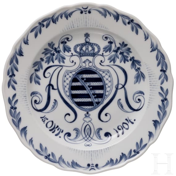 F&uuml;nf Meissen-Erinnerungsteller, Sachsen, 1. H&auml;lfte 20. Jhdt.