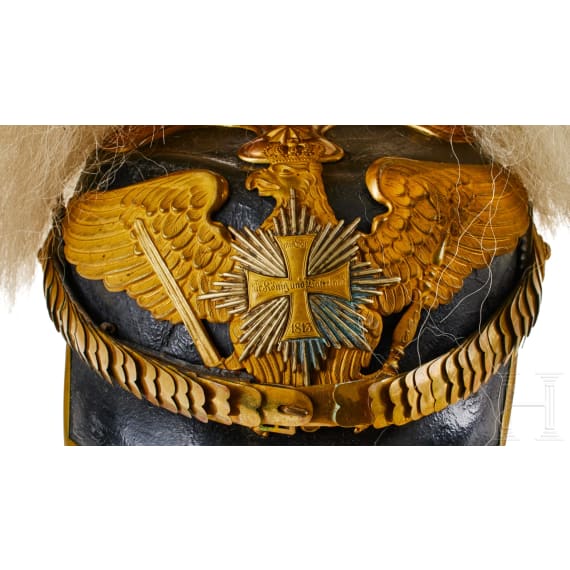 A helmet for Prussian Officers in the 1st Guard Landwehr Cavalry Regiment, with bush