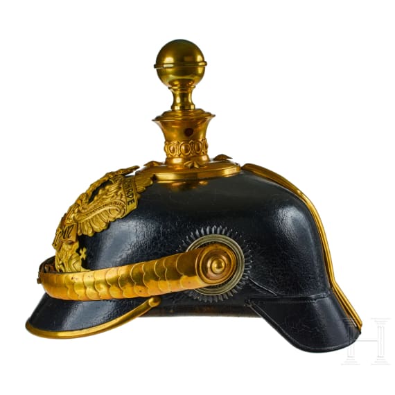 A helmet for Prussian Field Artillery Regiment 10 Officers with Colberg banner