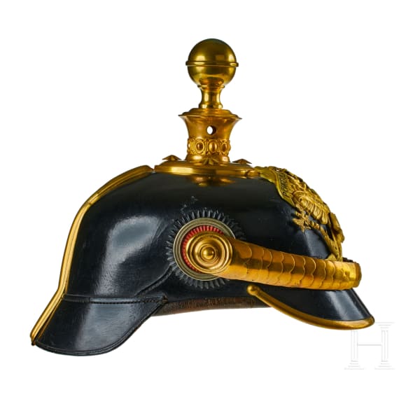 A helmet for Prussian Field Artillery Regiment 10 Officers with Colberg banner