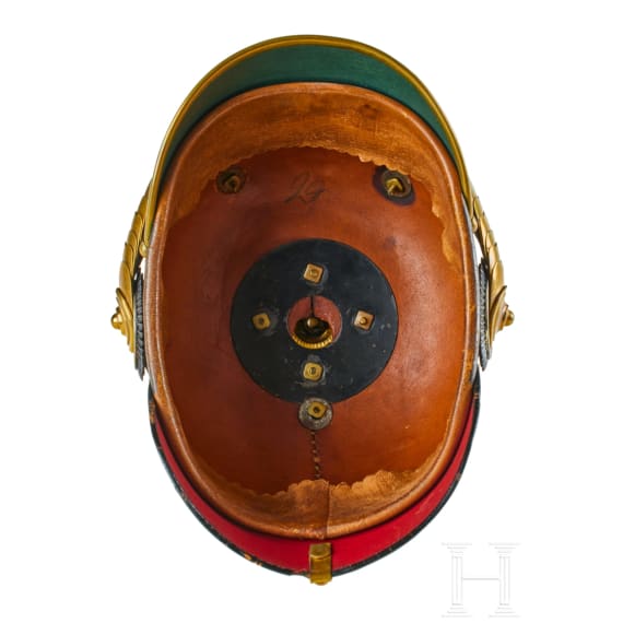 A helmet for Prussian Field Artillery Regiment 10 Officers with Colberg banner