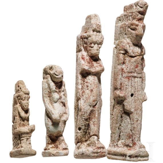 Four faience amulets with depictions of deities, Late Period, mid 1st millennium B.C.