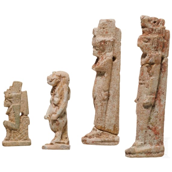Four faience amulets with depictions of deities, Late Period, mid 1st millennium B.C.