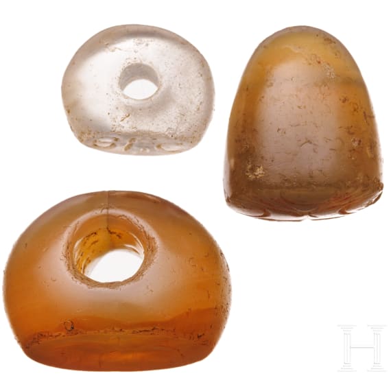 Three Sasanian seals, agate and rock crystal, 4th - 6th century A.D.