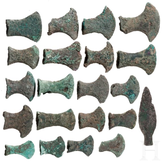 20 Indian socketed axes and a lancehead, 5th century B.C. - 2nd century A.D.
