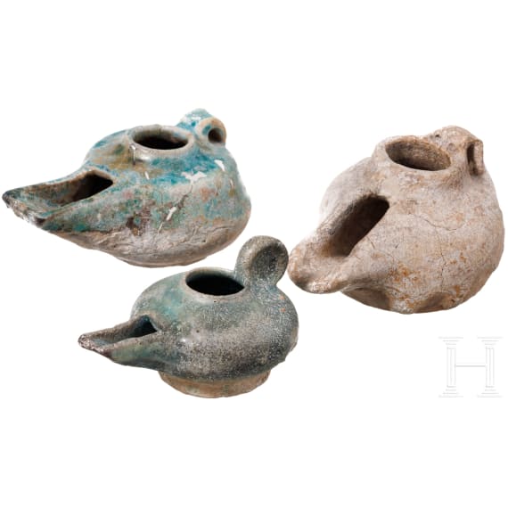 Three Ottoman oil lamps, 13th/14th century