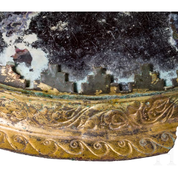 Six splendidly decorated, gilded Hellenistic bronze fittings, 3rd - 1st century B.C.